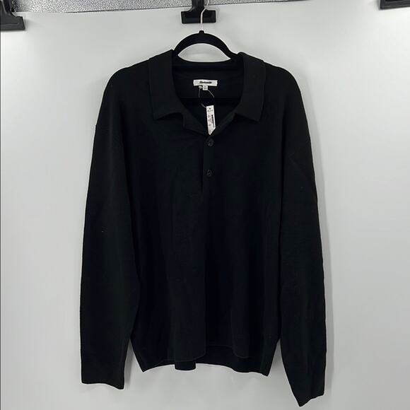 Madewell Men's Milano-Knit Sweater Polo Shirt in Merino Wool - Black - XXL NWT - Picture 1 of 6
